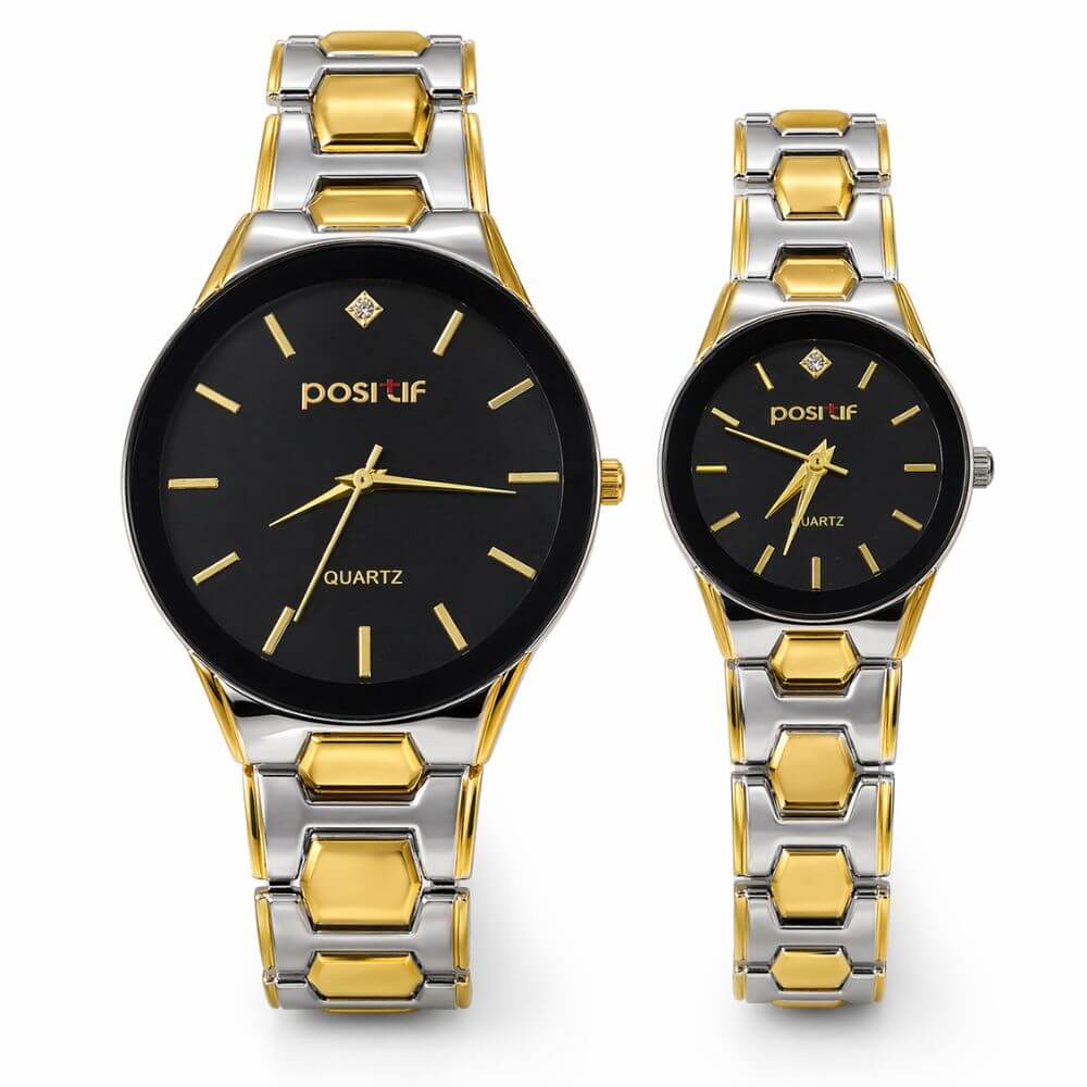 Gold Silver Couple Watch (Black Dial)